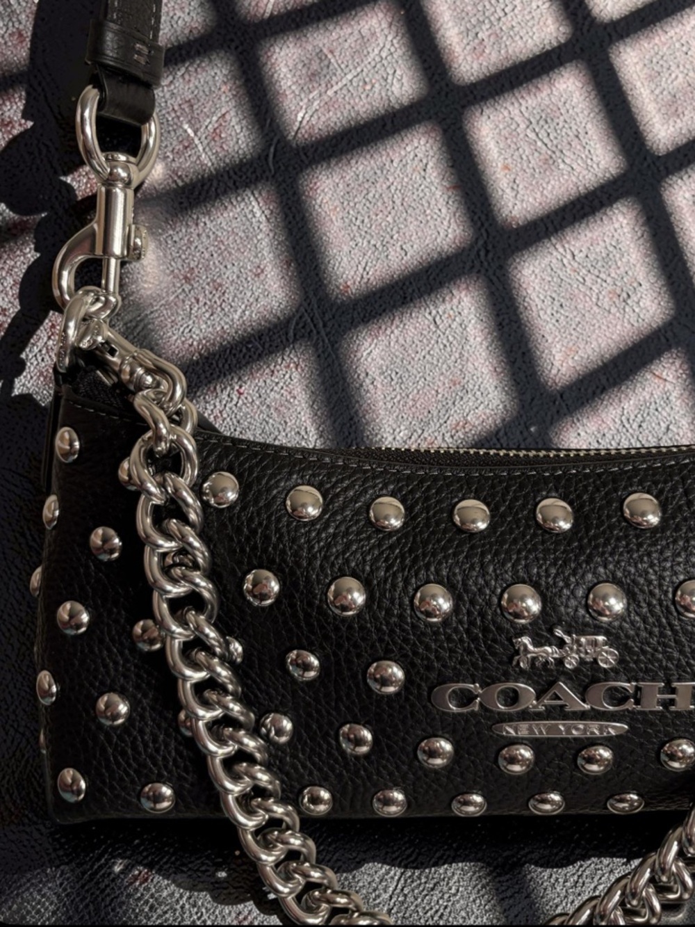 Coach Black Studded Pebbled Leather Mini Shoulder Bag